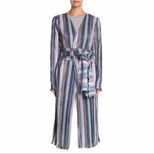 Long Sleeve Plisse Striped Long Kimono Robe Cover Up by TOV NEW